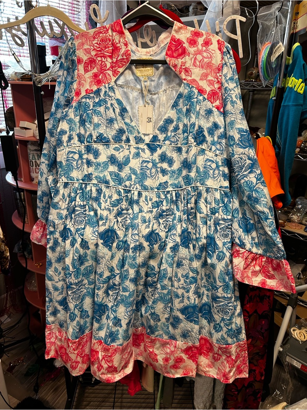 Simply Southern Blue and Pink Floral Tiered Girls Dress